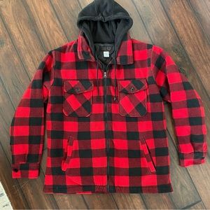 Men’s Plaid Hooded Zip-up Fleece Jacket